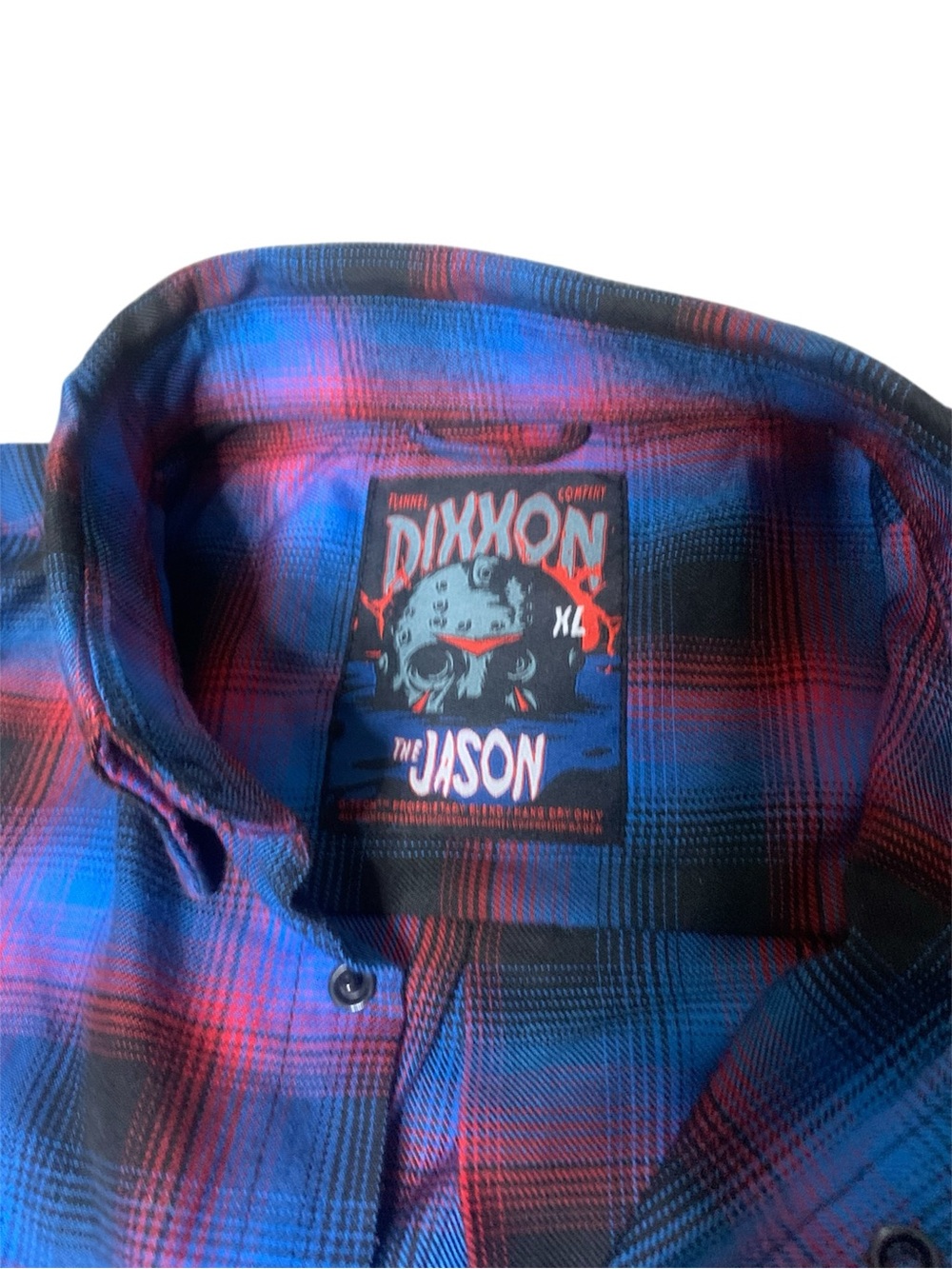 DIXXON | The JASON Flannel | Friday the 13th Blue and Red Plaid Button-Up Shirt - Picture 2 of 7